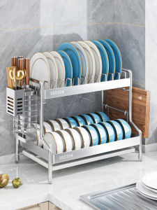 304 Stainless Steel Kitchen Storage Rack Dish Drainer Clamp Type Multi-Function Bowl Storage Shelf Rectangular Luxury Style