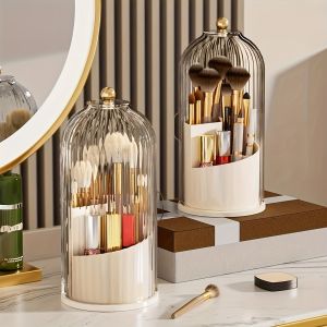 360° Rotating Makeup Brush Holder with Dustproof Cover Luxury Cosmetic Organizer Large Capacity Makeup Storage for Brushes