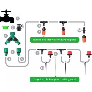 158PCS Drip Irrigation Kit DIY Garden Micro Drip Irrigation Garden Plant Watering Kit Garden Fog Cooling Irrigation System with Distribution Tube Hose Adjustable Nozzle 14 inch Hose
