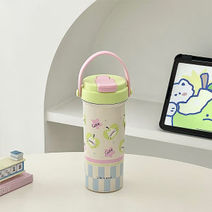 Cốc Nước Cách Nhiệt Dung Tích Lớn Dễ Thương Cầm Tay Cho Nữ Cốc Nước Đi Theo Người Cốc Nhựa PP Cốc 600ml Thời Gian Cách Nhiệt 6 Tiếng