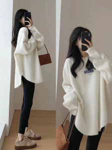 Warm Long Sleeve T-Shirt Womens New 2025 Autumn Winter Loose Fit round Neck Mid-Length Polyester Fiber Printed Casual Top