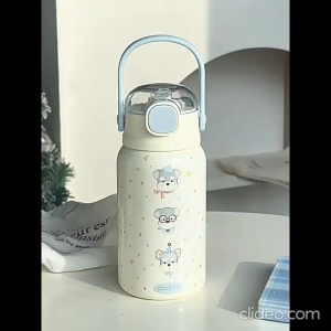 Bình Giữ Nhiệt Inox 316 500ml Có Nắp Bật và Ống Hút Kèm Quai Xách Bình Nước Cho Bé Đi Học Họa Tiết Dễ Thương