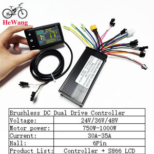 24V 36V 48V 750W-1000W 3-mode Brushless Motor 35A Sine Wave Controller 9mosfet With S866 No.2 UART LCD for E-Bicycle Scooter
