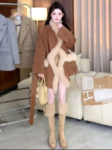 เสื้อโค้ทขนสัตว์สไตล์ฝรั่งเศส ทรงหลวม ทรงเข้ารูป สำหรับผู้หญิง ฤดูหนาว 2025 แฟชั่น ดีไซน์ใหม่ ขนาดเล็ก ทรงเข้ารูป