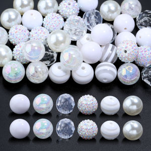12pcs/lot 20mm Mixed Round Acrylic Beads Polka Dot Stripe Faceted Loose Beads DIY Jewelry Making Bracelet Keychain Accessories