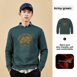 Jeep | Authentic Jeep Fleece Lined Thickened Casual Shirt Breathable Cotton Feel Long Sleeve Round Neck Sweatshirt For Men Official