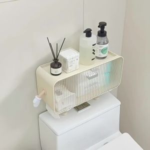 Wall-mounted Drill-free Large Capacity Bathroom Storage Box with Lid