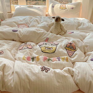 MINGSHA | Cotton Washed Bed Set With Towel Embroidery Childrens Cute Bed Linens