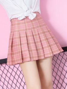 High Waisted Pleated Plaid Short Skirt Solid Color High Waist Pleated Plaid Skirt for Women