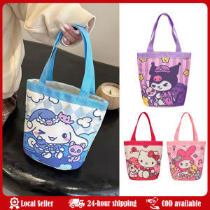 New Kukatoon Lomi Bucket Carrying Girl Heart Mommy Bento Bag for Work Small Bag Childlike Graffiti Canvas Bag Cute Illustration Sanrio Tote Bag Cute Printing Shoulder Bag Outdoor Portable Handbag Cartoon Student Canvas Bag Shopping Bag