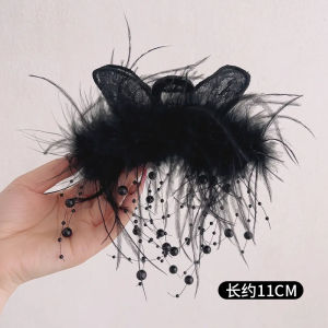 New Arrival Full Black Feather Grip Female Fancy Fall and Winter Ostrich Feather Barrettes Head Shark Clip Hairware