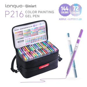 Languo 216-Color Acrylic & Glitter Gel Pen Kit with Organizer Bag Professional Paint Pens for Artists Canvas Rock Paining