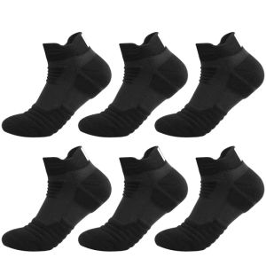 6/3/1 Pairs New Men Sports Running Fitness Flight Short Tube Socks Womens Towel Bottom Basketball Socks Solid Color Black Socks