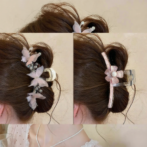 NING ZHOU | Premium Pink Flower Butterfly Hair Clip