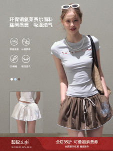 OAKMOO Basic Ruche Hem Flounce Skirt Color Block Waist Elastic Polka Dot Half-length Womens Skirts Elegant Style Short Length