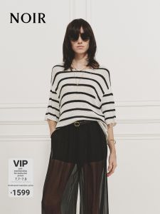MO&Co. | NOIR Series Summer New Silk and Linen Hemmed Striped Knitwear