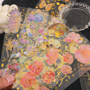Decorative Adhesive Stickers Waterproof Oil Resistant Special Material Foil Stamping PET Elements Scrapbooking Patch Stickers Plant Flowers Vintage