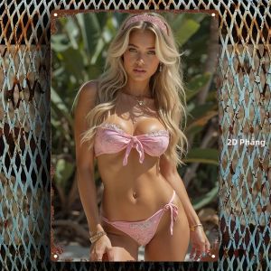 CIFbuy | Biển Hiệu Kim Loại Hình Cô Gái Pin-up Màu Hồng 8x12 Inch Poster Thiếc Bền Chắc Dùng Trang Trí Quán Bar Phòng Ngủ Nhà Bếp Nhà Cửa