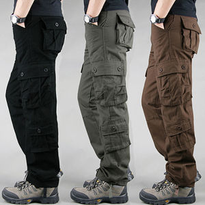 Loose Fit Mens Spring Autumn Workwear Pants Multiple Pockets Straight Leg Cotton Casual Trousers Fashionable Urban Style