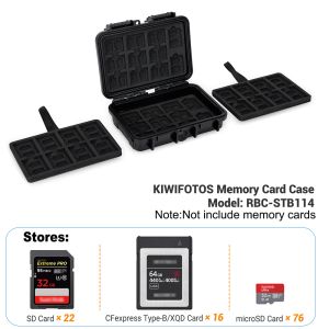 KIWIFOTOS Large Capacity Memory Card Case Holder For Storage 76 MicroSD Cards22 SD Cards &16 CFexpress Type-B / XQD CardsEVA Padding Design and Durable Shell