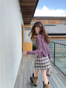 NIHAOKANONG | Áo Cardigan Len Mỏng Cổ Tròn Màu Anh Đào