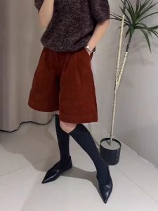 Wine Red Velveteen Short Pants Women Autumn Winter