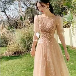 Recoal Bridesmaid Gown Prom Dress Rose Gold Sequins MEDIUM Length Evening Gown Temperament Elegant Wedding Gown Dress