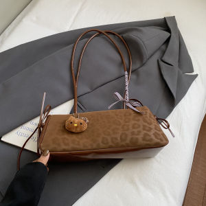 2025 Fashionable Large Capacity Leopard Print Baguette Womens Bag Underarm Single Shoulder Handbag Daily Match Korean Style