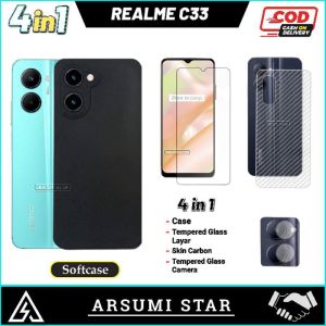 PROMO PAKET MURAH 4 IN 1 CASE REALME C33 SOFTCASE LIQUIT + ANTI GORES CERAMIC SPY + SKIN CARBON 3D + SKIN CAMERA LENS