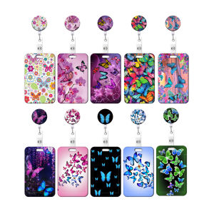 Butterfly Print Retractable Badge Reel for Badge Holder Retractable Keychain with Spring Coil 23.6 Inch Nylon Rope Belt Clip