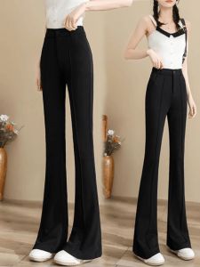 Spring Autumn High Waist Slim Fit Wide Leg Pants Womens Suit Trousers Straight Center Seam Casual Long Pants for Ladies