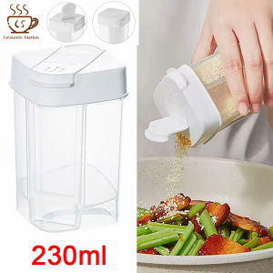 230ml Double Lids Seasoning Container Box Kitchen Spice Plastic Storage Tank Adjustment Material Distributor Salt MSG and Pepper Dispenser