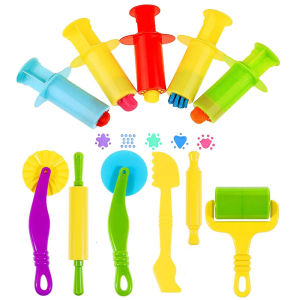 Clay and Dough Modelling Tools Kit Rollers Molds Cutters Plastic Assorted Designs Play Dough Extruders Tools Toy Set