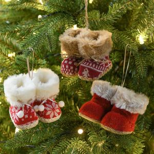 NCNC(OKDEALS01) Decorative Christmas Boots Pendant Plush/Cloth Hanging Plush Christmas Tree Pendant Xmas Tree Hanging Pendants Boots Shape Christmas Knitted Shoes Ornament New Year