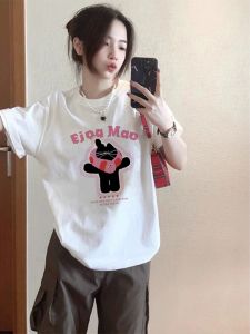 American High Street White Short Sleeve Womens T-Shirt Summer 2024 New Arrival Loose and Lazy Style 100% Cotton Coat Oversize