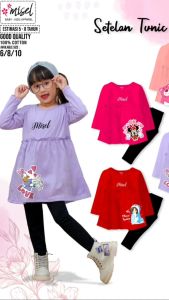 Set Setelan Baju Tunik Dress Kaos Legging Anak Perempuan Cewek Lengan Panjang Misel Usia 2 - 8 Tahun