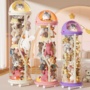 Large Capacity Transparent Storage Bucket with Lid for Childrens Plush Doll Toys Organization Box Cute Style Home Use Basket