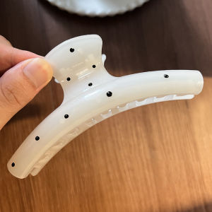 Womens Large Polka Dot Hair Claw Clip Stylish White Transparent Shark Tail Hair Accessory Fashionable Original Design Hair Gripper