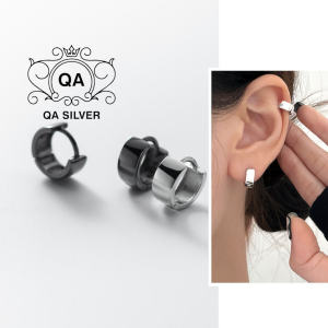 Khuyên tai bạc 925 tròn dày đen chốt lẫy nam nữ S925 HOOP QA SILVER Earrings EA240802