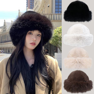 หมวกชาวประมงผ้ากำมะหยี่สำหรับผู้หญิงขนปุยหนากันลมฝาครอบป้องกันหูหมวกแฟชั่นสไตล์เกาหลีสำหรับฤดูหนาว