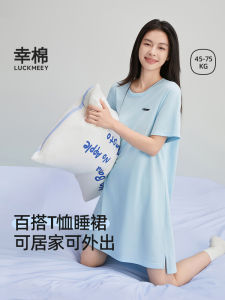 Pure Cotton Womens Sleepwear Summer Loose A-Line Skirt Nightgown T-Shirt Dress Casual Home Clothes Comfortable Breathable