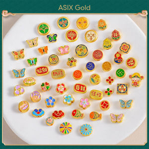 ASIX GOLD 916 18K Gold Plated Antique Style Lucky Charm Beaded Bracelet Butterfly Peach Blossom Five Wealth Gods DIY Gift