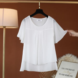 plus Size Womens round Neck Short Sleeve T-Shirt Summer New Style Loose Fit Base Shirt Outerwear Casual Lace Polyester Blend