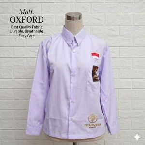 Baju Putih SMA/SMK Lengan Panjang Seragam Sekolah Kain Oxford   | Kain Oxford Lengan Panjang Kerah Klasik Kancing Depan Label Merah Label Hitam Fit untuk Sekolah.