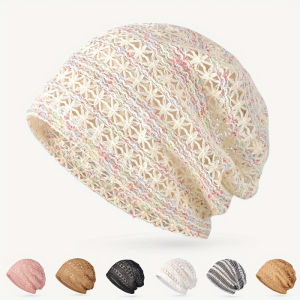 1PC Womens Lightweight Breathable Lace Brimless Hat-Geometric Hollow Design Elastic FitSoft KnitElegant Spring Summer Hat