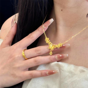 Elegant 24K Gold Butterfly Blooming Necklace New Chinese Style Luxury Bridal Fashion Clavicle Chain Pendant Womens Jewelry