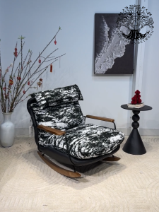 Ghế thư dãn RETRO ROCKING MOUNTAIN INK WASH nhập khẩu ghế lười đọc sách bập bênh phối gỗ cổ điển