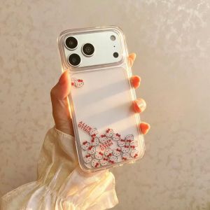 Sanrio | Cute Cartoon Sanrio Hello Kitty Bling Glitter Liquid Quicksand Phone Case For iPhone 17 16E 15 14 13 12 Pro Max Clear Hard Cover