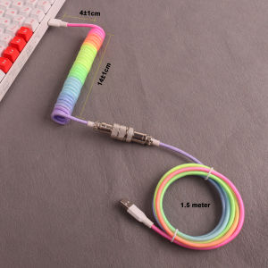 other | 【LANO】rainbow-colored Keyboard Coiled Cable USB to Type C Cable Gx16 Aviator Plug   Detachable Metal Aviator Double Sleeved Wire