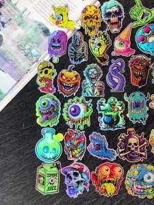 43 Miếng Dán Xe Máy Hình Quái Vật Kinh Dị Halloween Chất Liệu PVC Dán Được Trên Thân Xe Mũ Bảo Hiểm Bình Xăng Kính Chắn Gió Phụ Kiện Trang Trí Xe Hơi